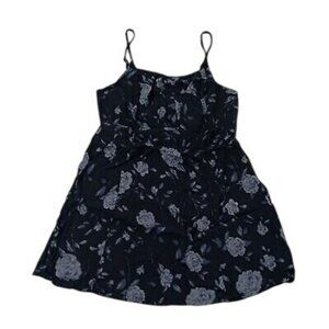 Mini Dress Floral Print Navy Blue Adjustable Spaghetti Straps & Smocked Waist